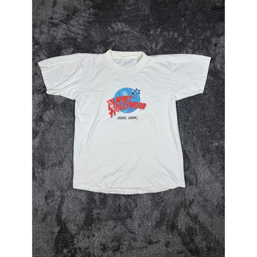 Vintage Planet Hollywood Hong Kong Graphic T Shirt White Short Sleeve Adult Size